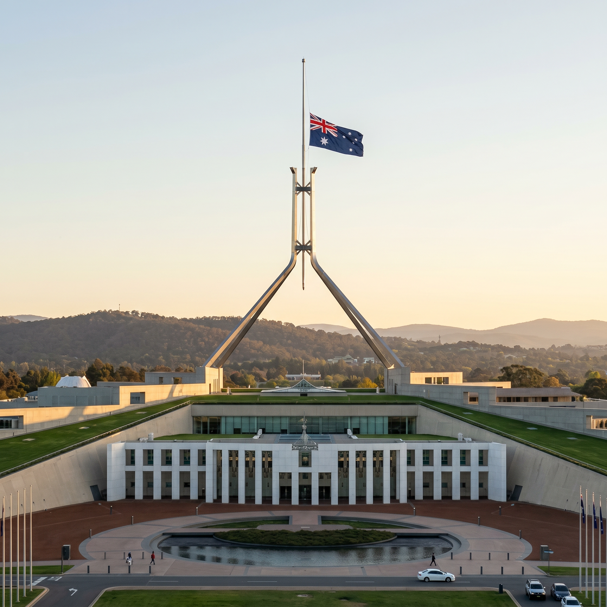 Australian flag flying at half-mast Canberra